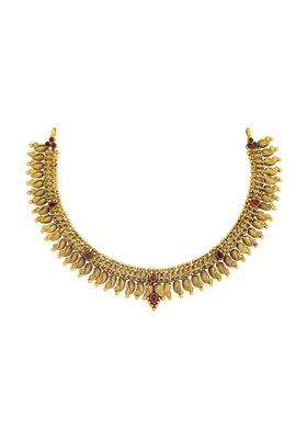 Kushals Fashion Jewellery Ruby Oxidised Gold Plated 925 Silver Temple Necklace for Women