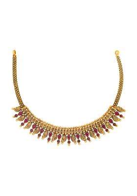 Kushals Fashion Jewellery Ruby Oxidised Gold Plated 925 Silver Temple Necklace for Women