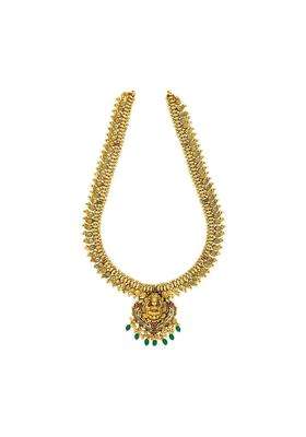 Kushals Fashion Jewellery Ruby Green Oxidised Gold Plated 925 Silver Temple Long Necklace for Women