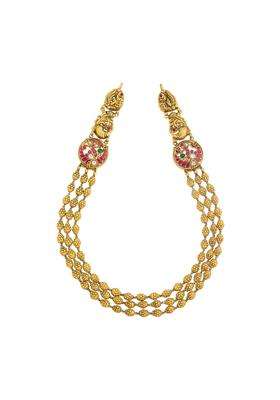 Kushals Fashion Jewellery Ruby Green Oxidised Gold Plated 925 Silver Temple Necklace for Women