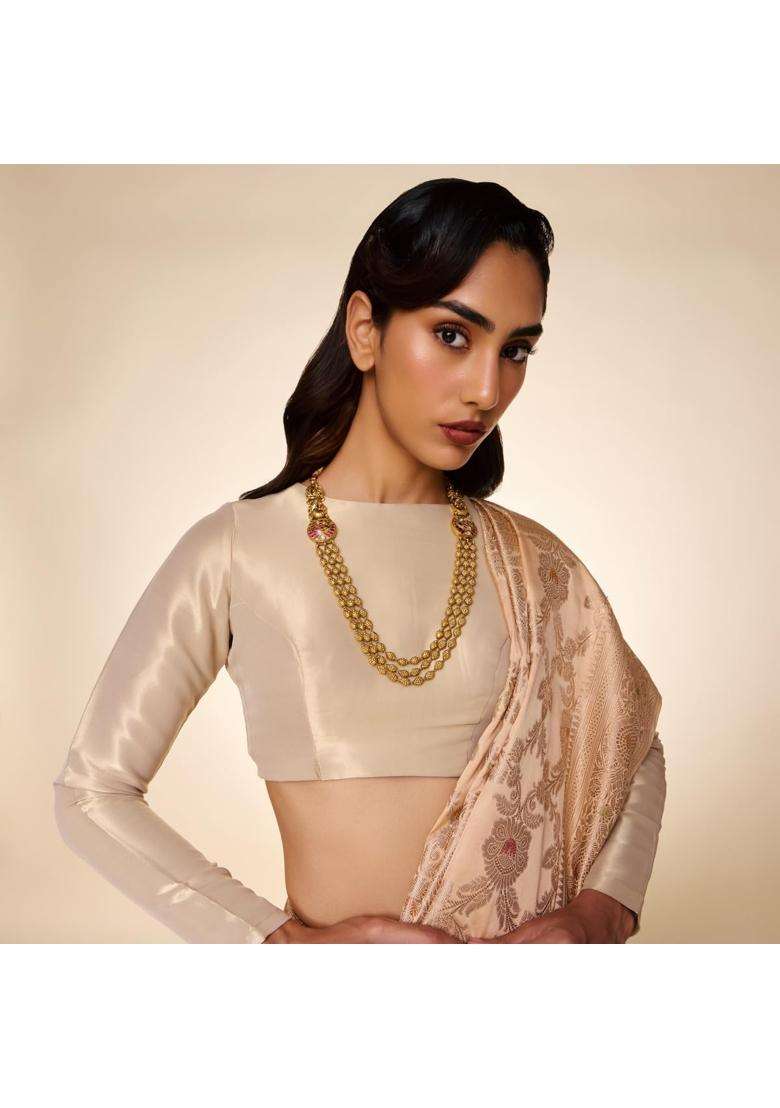Kushals Fashion Jewellery Ruby Green Oxidised Gold Plated 925 Silver Temple Necklace for Women - Indya