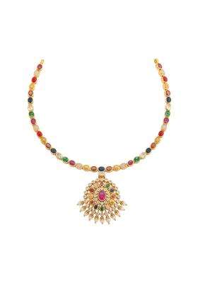 Kushals Fashion Jewellery Multi Gold Plated 925 Silver Temple Necklace for Women