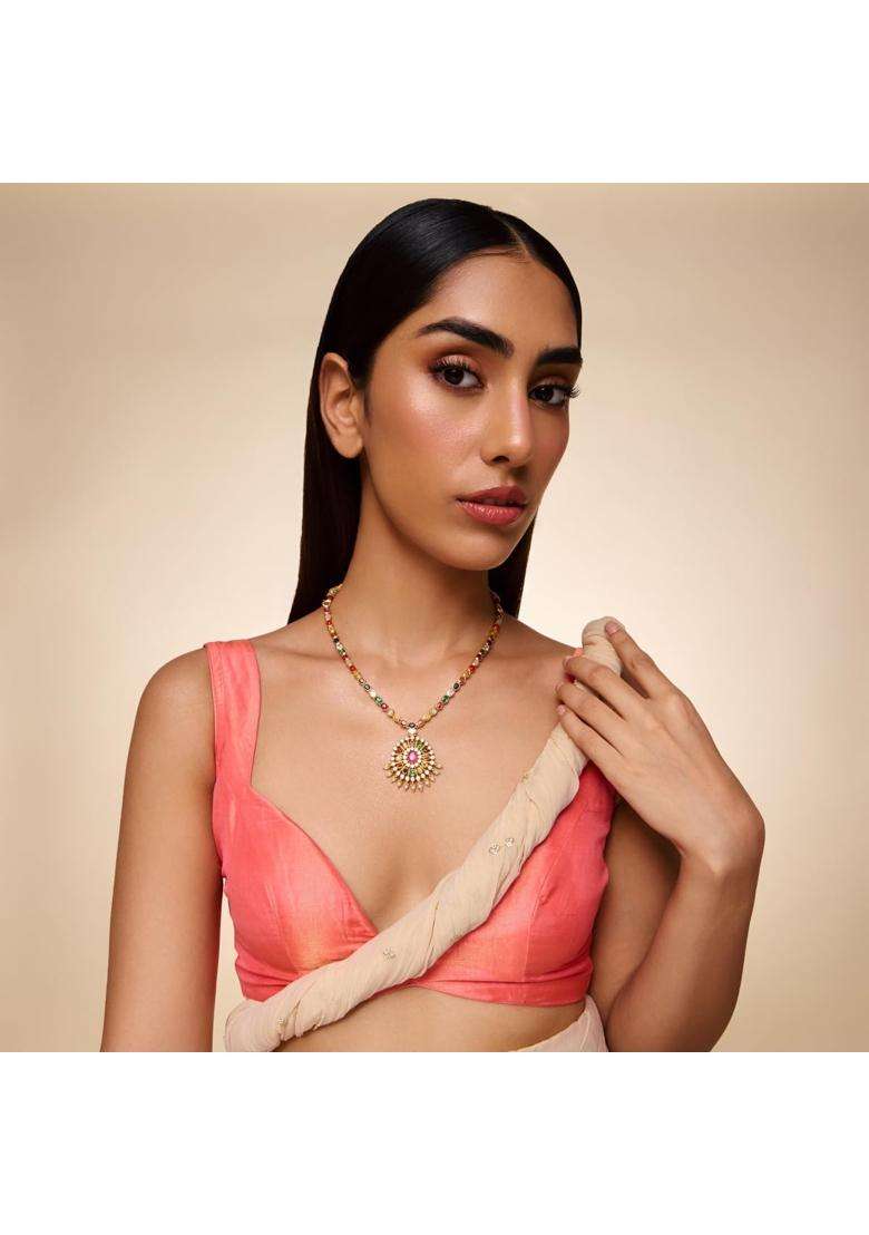 Kushals Fashion Jewellery Multi Gold Plated 925 Silver Temple Necklace for Women - Indya