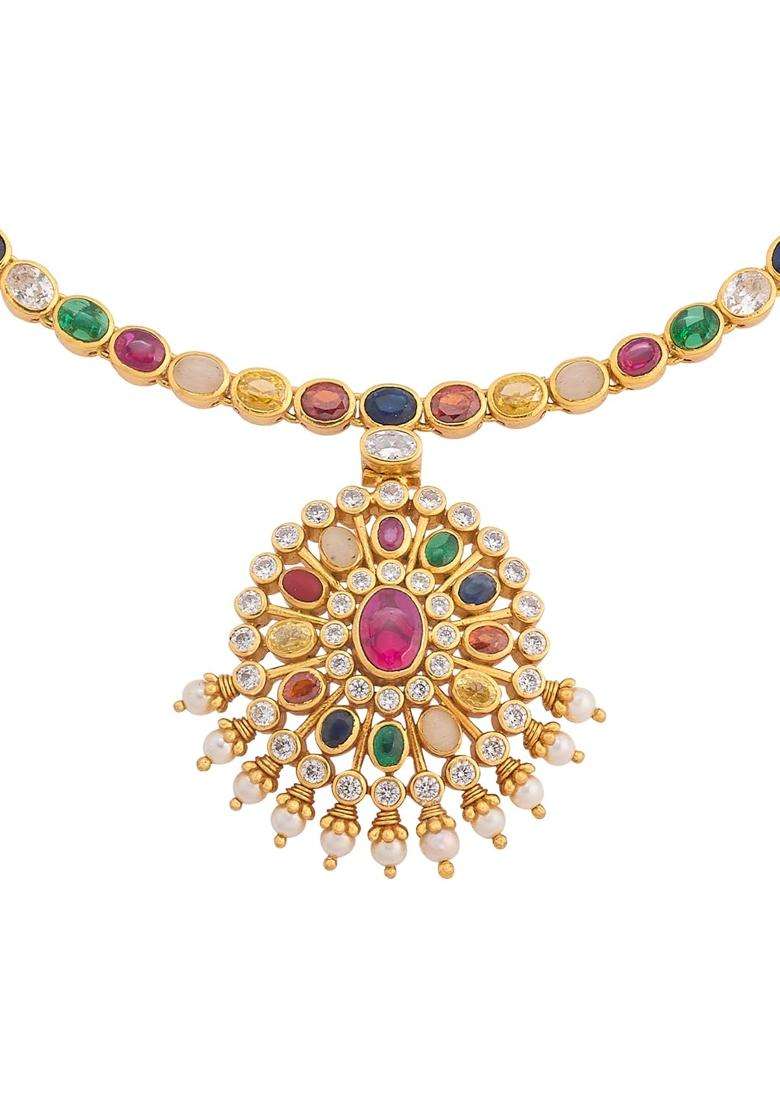 Kushals Fashion Jewellery Multi Gold Plated 925 Silver Temple Necklace for Women - Indya