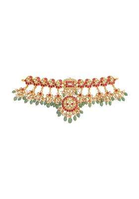 Kushals Fashion Jewellery Ruby Green Gold Plated 925 Silver Temple Necklace for Women