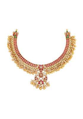 Kushals Fashion Jewellery Ruby Green Gold Plated 925 Silver Temple Necklace for Women
