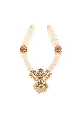 Kushals Fashion Jewellery Ruby Green Gold Plated 925 Silver Temple Long Necklace for Women