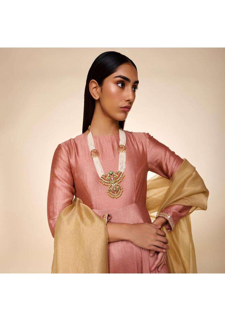 Kushals Fashion Jewellery Ruby Green Gold Plated 925 Silver Temple Long Necklace for Women - Indya