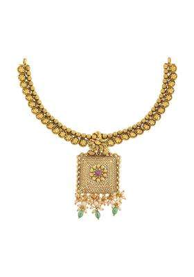 Kushals Fashion Jewellery Ruby Green Oxidised Gold Plated 925 Silver Temple Necklace for Women