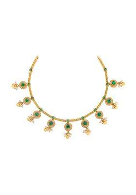 Kushals Fashion Jewellery Green Gold Plated 925 Silver Temple Necklace for Women