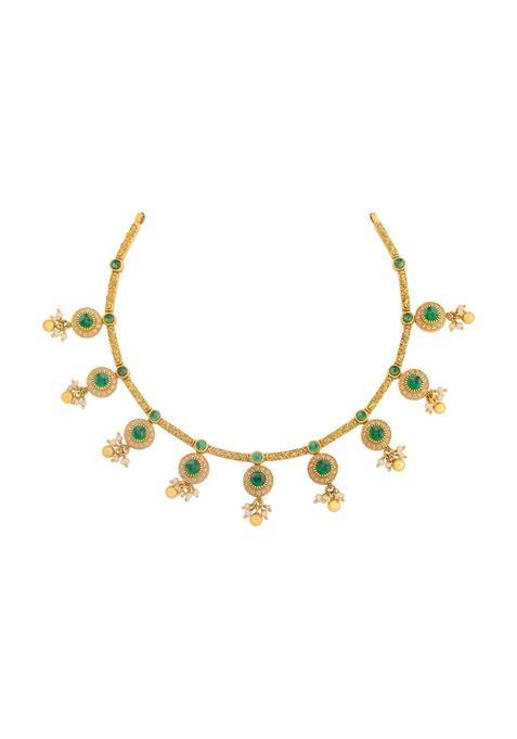 Kushals Fashion Jewellery Green Gold Plated 925 Silver Temple Necklace for Women