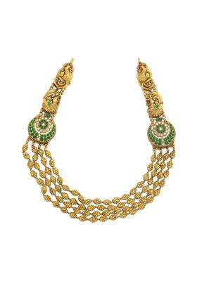 Kushals Fashion Jewellery Ruby Green Oxidised Gold Plated 925 Silver Temple Necklace for Women
