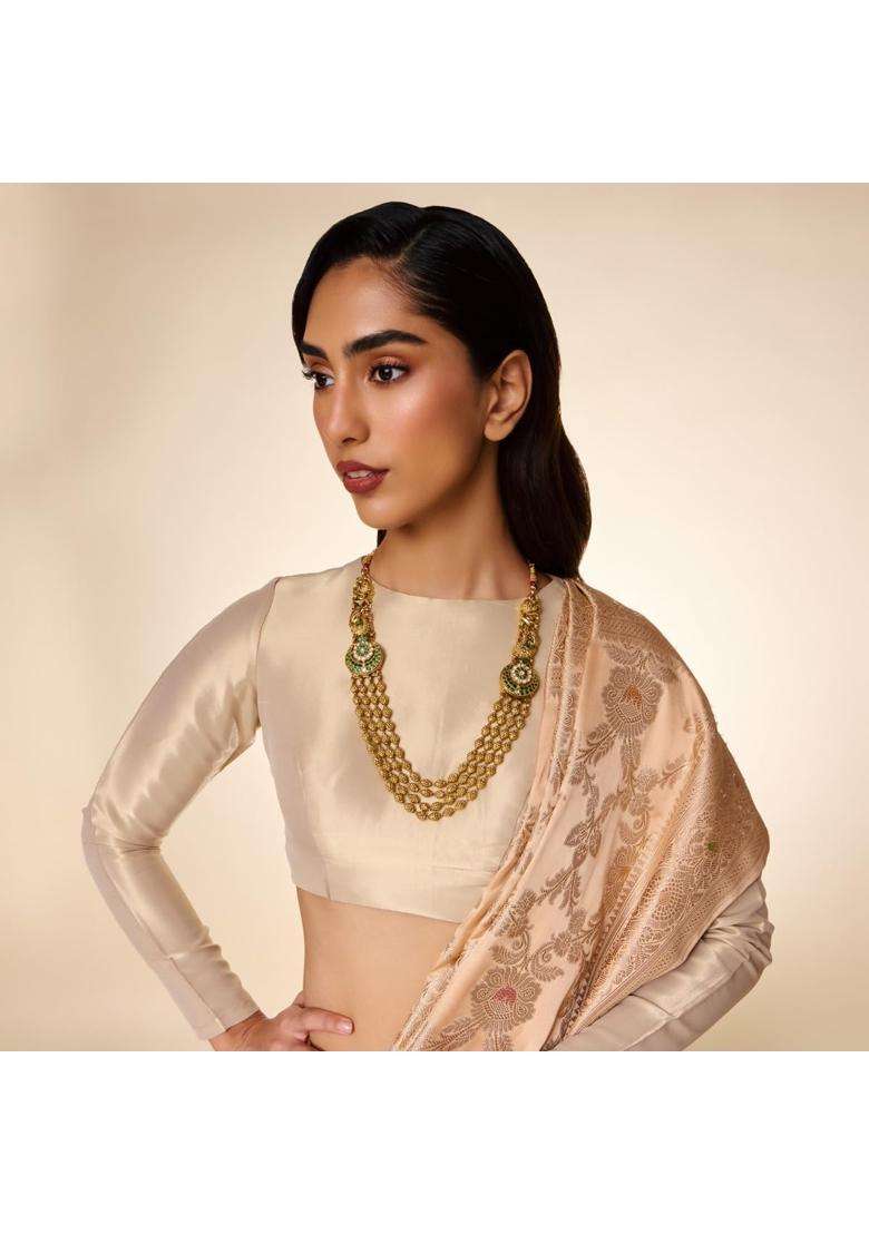 Kushals Fashion Jewellery Ruby Green Oxidised Gold Plated 925 Silver Temple Necklace for Women - Indya