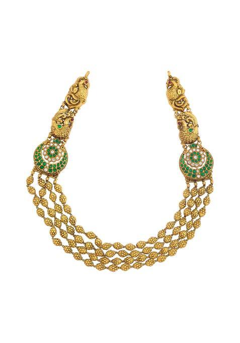Kushals Fashion Jewellery Ruby Green Oxidised Gold Plated 925 Silver Temple Necklace for Women