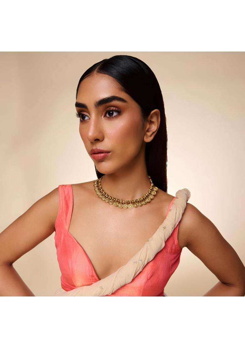 Kushals Fashion Jewellery Oxidised Gold Plated 925 Silver Temple Necklace for Women - Indya