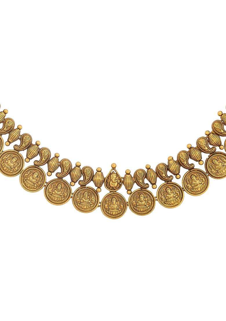 Kushals Fashion Jewellery Oxidised Gold Plated 925 Silver Temple Necklace for Women - Indya