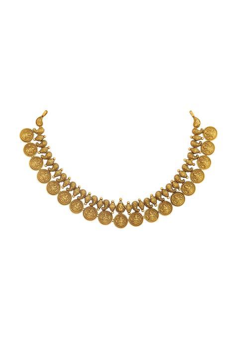 Kushals Fashion Jewellery Oxidised Gold Plated 925 Silver Temple Necklace for Women