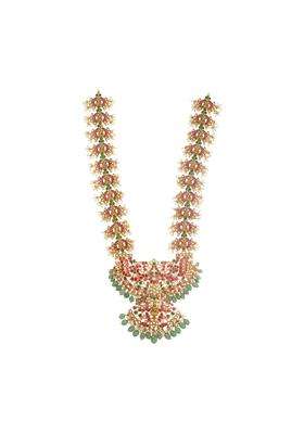 Kushals Fashion Jewellery Ruby Green Oxidised Gold Plated 925 Silver Temple Long Necklace for Women