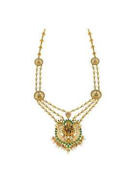 Kushals Fashion Jewellery Ruby Green Oxidised Gold Plated 925 Silver Temple Necklace for Women