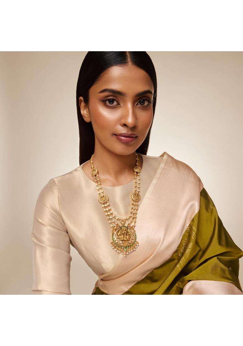 Kushals Fashion Jewellery Ruby Green Oxidised Gold Plated 925 Silver Temple Necklace for Women - Indya