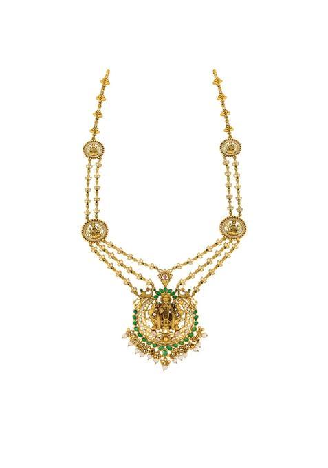 Kushals Fashion Jewellery Ruby Green Oxidised Gold Plated 925 Silver Temple Necklace for Women