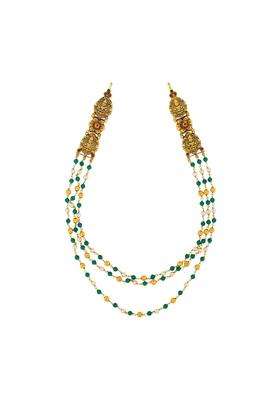 Kushals Fashion Jewellery Ruby Green Oxidised Gold Plated 925 Silver Temple Necklace for Women