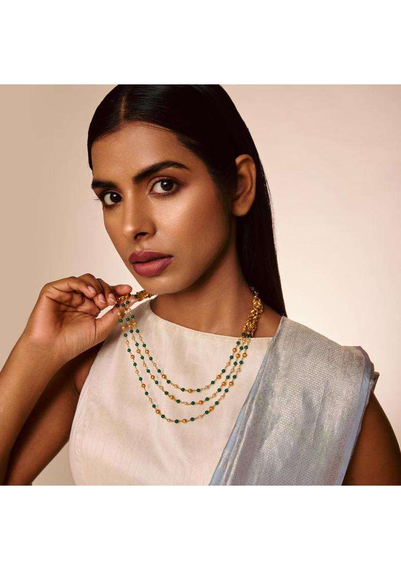 Kushals Fashion Jewellery Ruby Green Oxidised Gold Plated 925 Silver Temple Necklace for Women - Indya