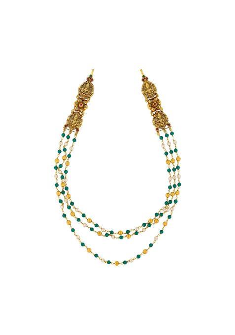 Kushals Fashion Jewellery Ruby Green Oxidised Gold Plated 925 Silver Temple Necklace for Women