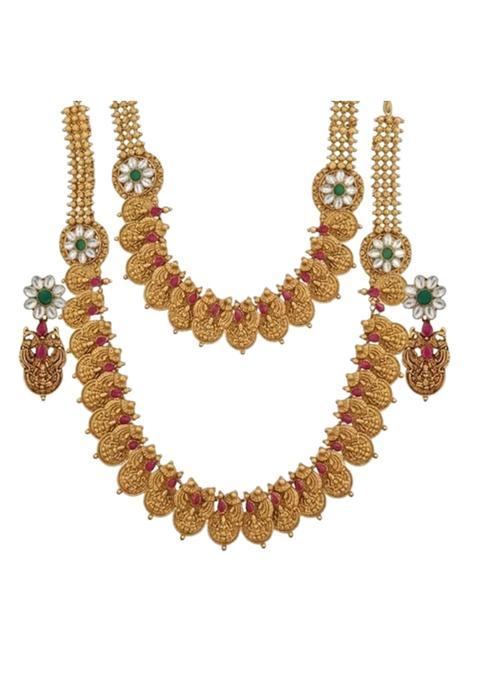 Anvaha Traditional Coin Temple Jewellery Set for Women South Indian Gold Plated Necklace Set with Matching