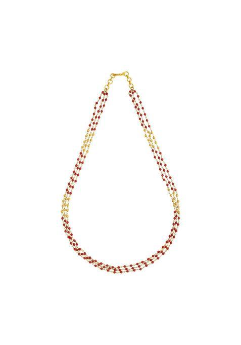 Kushals Fashion Jewellery Red Gold Plated 925 Silver Temple Beaded Chain for Women