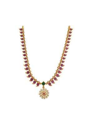 Kushals Fashion Jewellery Ruby Green Gold Polished 925 Silver Temple Necklace