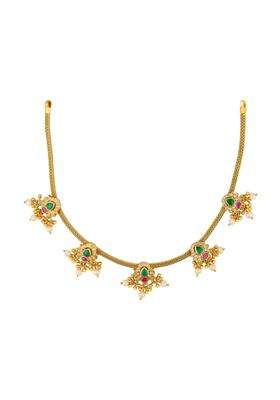 Kushals Fashion Jewellery Ruby Green Gold Polished 925 Silver Temple Necklace