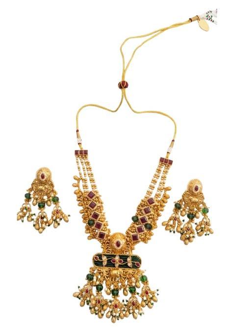 Sitaram Gold Tone Temple Jewellery Green Maroon Set
