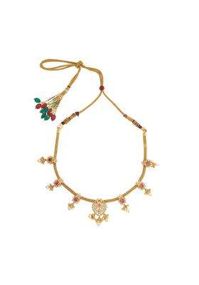 Kushals Fashion Jewellery Ruby Gold Polished 925 Silver Temple Necklace with Adjustable Thread