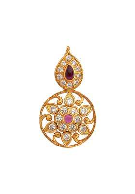 Kushals Fashion Jewellery Ruby Gold Polished 925 Silver Temple Pendant Without Chain