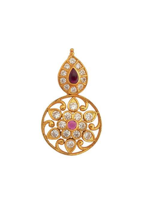 Kushals Fashion Jewellery Ruby Gold Polished 925 Silver Temple Pendant Without Chain