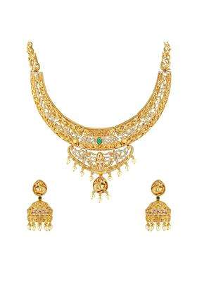 Voylla Gold Opulence Kanchana Kalai Temple Necklace Set for Women Gold Jewellery Set Wedding Ethnic