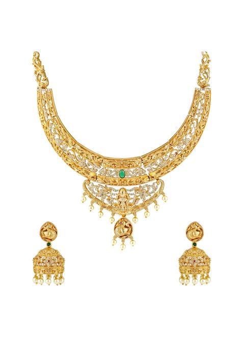 Voylla Gold Opulence Kanchana Kalai Temple Necklace Set for Women Gold Jewellery Set Wedding Ethnic