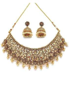 Karatcart Gold Classic Laxmi Mata and Peacock Design Choker Temple Jewellery Set for Women