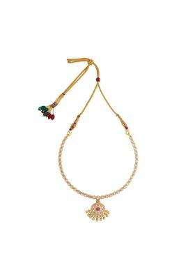 Kushals Fashion Jewellery Ruby White Gold Polished 925 Silver Temple Necklace with Adjustable Thread