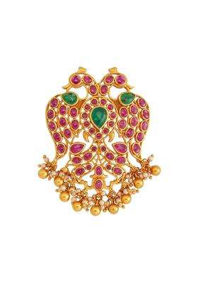 Kushals Fashion Jewellery Ruby Green Gold Plated Ethnic 925 Pure Silver Temple Pendant