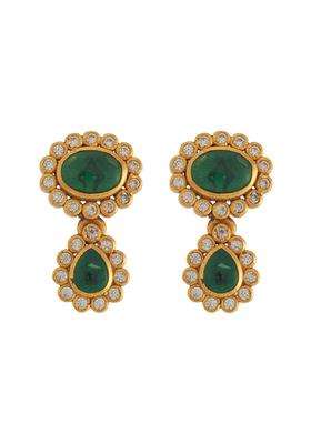 Kushals Fashion Jewellery Ruby Gold Plated 925 Silver Temple Hanging Earrings for Women