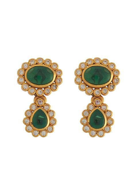 Kushals Fashion Jewellery Ruby Gold Plated 925 Silver Temple Hanging Earrings for Women