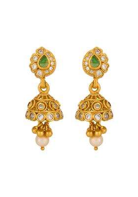 Kushals Fashion Jewellery Ruby Gold Plated 925 Silver Temple Jhumka Earrings for Women