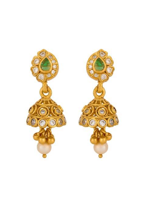 Kushals Fashion Jewellery Ruby Gold Plated 925 Silver Temple Jhumka Earrings for Women