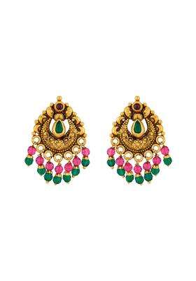 Kushals Fashion Jewellery Ruby Green Oxidised Gold Plated 925 Silver Temple Stud Earrings for Women
