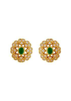 Kushals Fashion Jewellery Ruby Gold Plated 925 Silver Temple Stud Earrings for Women