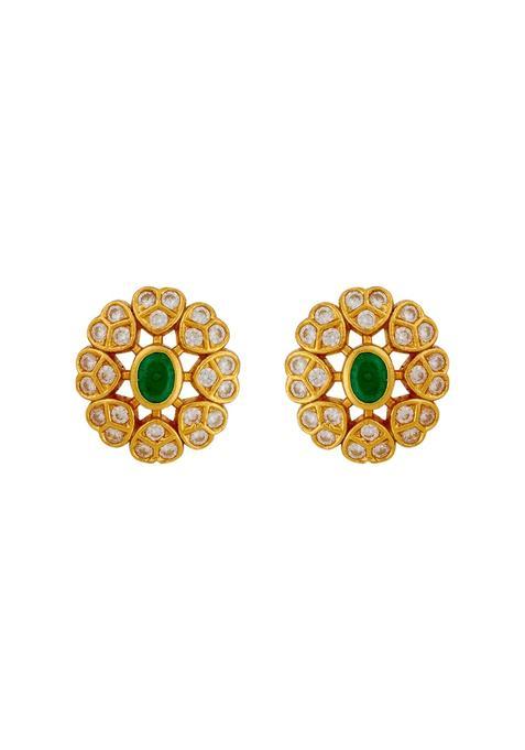 Kushals Fashion Jewellery Ruby Gold Plated 925 Silver Temple Stud Earrings for Women