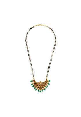 Kushals Fashion Jewellery Ruby Green Oxidised Gold Plated 925 Silver Temple Black Beads Mangalsutra for Women