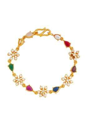 Kushals Fashion Jewellery Multi Gold Polished 925 Silver Temple Adjustable Bracelet for Women with Secure Lock